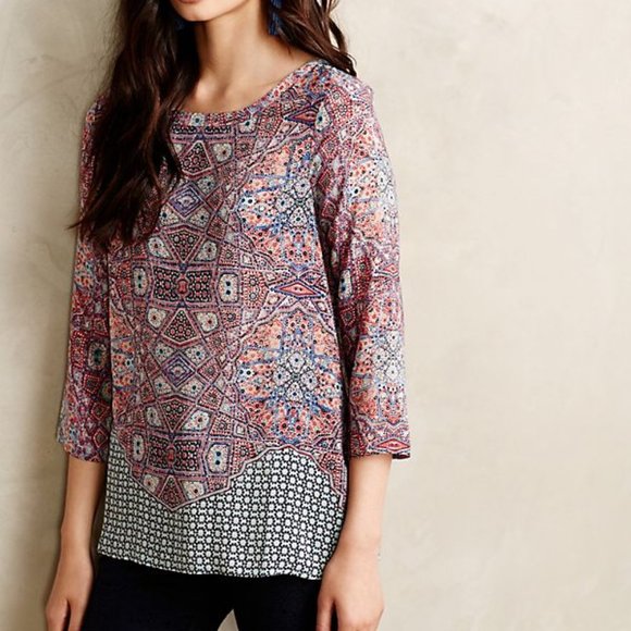 Anthropologie Maeve Silk Top 3/4 sleeve 0 EUC - Picture 1 of 7